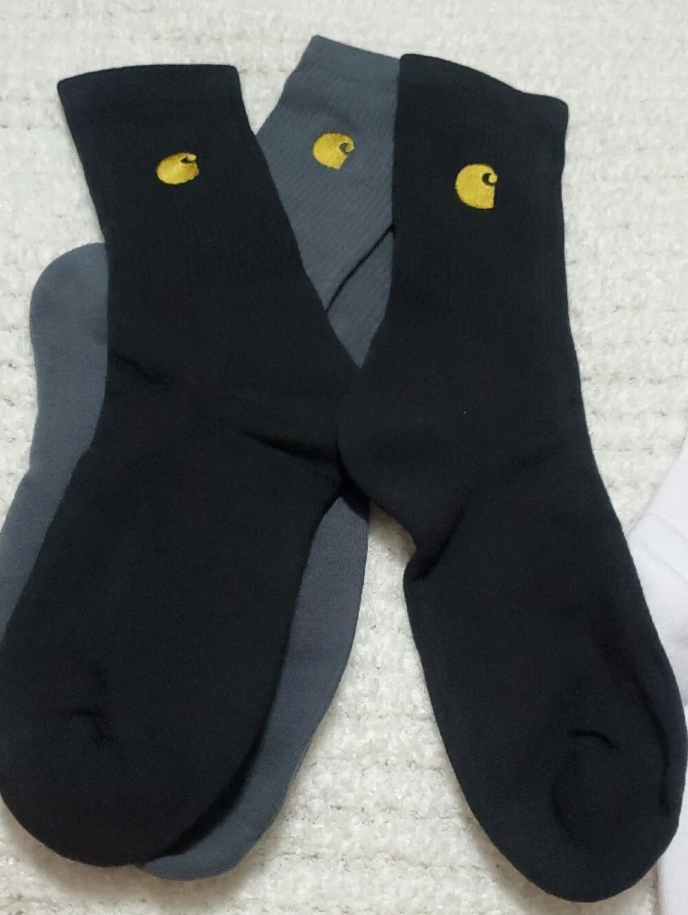 Carhartt Men's Crew Socks - Gray, Black & White with Gold Logo